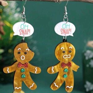 "OH SNAP" gingerbread christmas cute fun graphic earrings